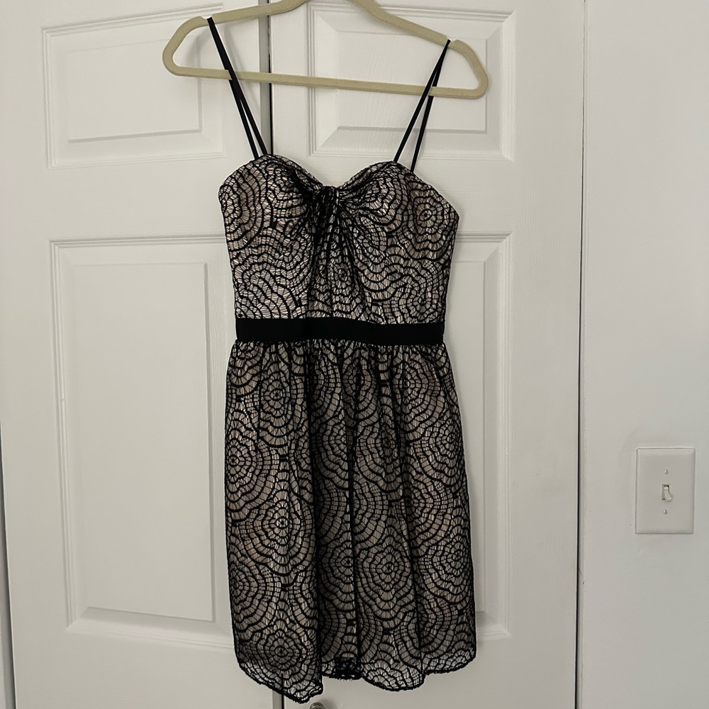 Aqua Black Lace over blush pink dress, 6